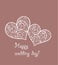 Wedding greeting card with lacy curled flowers hearts