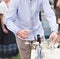 Wedding guest holding glass of champagne closeup