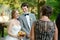 Wedding guests toasting bride and groom