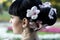 Wedding hairdo on black hair with flowers