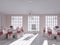 Wedding hall interior, setting 3d render, 3d illustration bouquet decor interior