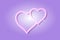 Wedding hearts glowing 3D symbol, card template on lilac background. Vector illustration