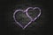 Wedding hearts glowing neon sign or glass tube on a black brick wall. Realistic vector art