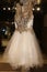 Wedding industry- Curly edge tulle on a designer gold and ivory short wedding gown