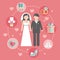Wedding infographic set with Cartoon Bride and