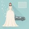 Wedding invitation. Bride in lace wedding dress