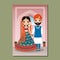 Wedding invitation card the bride and groom cute couple in traditional indian dress cartoon character. Vector illustration.