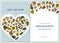 Wedding invitation card with colored celandine, chamomile, dog rose, hop, jerusalem artichoke, peppermint