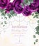 Wedding invitation card with purple violet roses and precious stones decor