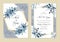 wedding invitation card template with blue floral watercolor