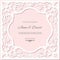 Wedding invitation card template with laser cutting frame. Pastel pink and white colors.