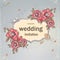 Wedding invitation card for your text on a gray background with poppies, Wedding Rings and Doves