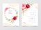 Wedding invitation cards template with flowers frame and watercolor background. Textured golden glitter decoration