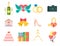 Wedding invitation celebration set flat anniversary romance decoration couple icons vector illustration