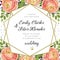 Wedding Invitation, floral invite card Design with pink peach rose Ranunculus elegant blue berry, romantic fern greenery bouquet