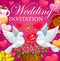 Wedding invitation with hearts, flowers and gifts