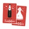 Wedding invitation, newlyweds, bride and groom, a bottle of champagne, red card design template, vector illustration.