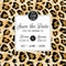 Wedding Invitation Template with Fashionable Leopard Pattern. Tropical Save the Date Card. Animal Ornament Design