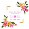 Wedding Invitation Template with Pink Plumeria Flowers. Tropical Floral Save the Date Card Exotic Flower Romantic Design