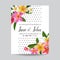 Wedding Invitation Template with Plumeria Flowers. Tropical Floral Save the Date Card. Exotic Flower Romantic Design