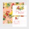 Wedding Invitation Template Set with Tropical Fruits and Flowers. Greeting Card with Floral Elements for Anniversary