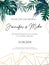 Wedding invitation tropical design with golden geometric lines a