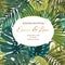 Wedding invitation tropical greenery golden text