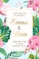 Wedding invitation tropical leaves orchid flamingo