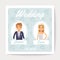 Wedding invitation vector card with happy married couple - cartoon bride and groom