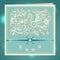 Wedding invitation with Zen-doodle flowers bow ribbon rhinestones in blue