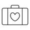 Wedding luggage thin line icon. Suitcase with heart vector illustration isolated on white. Wedding kit outline style