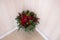 Wedding. Lush bridal Bouquet of red roses and a lot of greenery