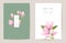 Wedding magnolia spring flowers invitation card. Floral pastel vector frame. Watercolor template botanical