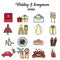 Wedding, marriage, engagement, honeymoon vector icons set