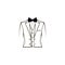 Wedding mens suit, tuxedo, elegant costume. Bow tie. Groom. Fathers day greeting card design. Vector.