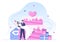 Wedding Organizer Providing Decoration Service or Making Plans Before Married Ceremony in Flat Background Illustration