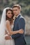 Wedding photography of a young couple, the bride and groom in a mountainous area in summer