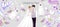 Wedding plan agency with bride and bridegroom, accessories vector cartoon illustration banner. Beautiful bride and