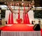 Wedding podium covered with red carpet