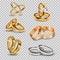 Wedding realistic 3d couples rings gold and silver metal romantic jewelry accessory isolated vector illustration.