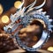 Wedding ring with dragon. 3d illustration. Close up. Symbol of new year 2024.