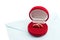 Wedding ring in a gift box on the mail envelope