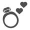 Wedding ring solid icon. Ring with gemstone vector illustration isolated on white. Jewelry with hearts glyph style