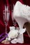 Wedding rings on the background of a pair of wineglass