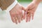 The wedding rings. Hands of the bride and groom with wedding rings