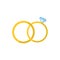 Wedding rings logo. Two golden crossed rings with blue diamond. isolated.