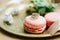 Wedding rings on a macaroon cakes as decoration