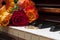 Wedding Rings on a piano keyboard and Flowers