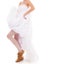 Wedding. Running bride funny woman in sport shoes