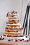 Wedding rustic naked cake on wooden background